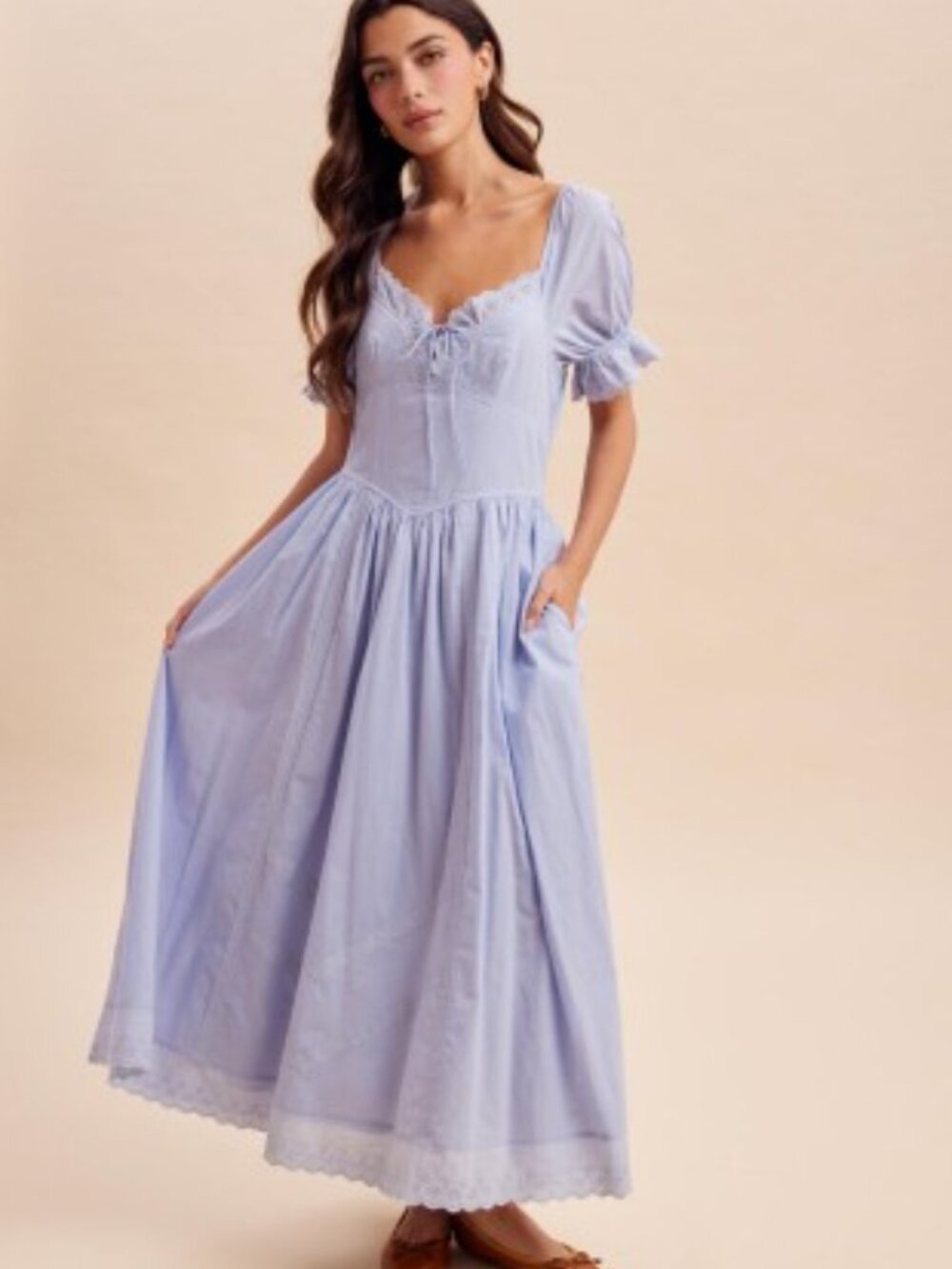 Lace Detail Cotton Blue Aura Maxi Dress - Picture 6 of 13